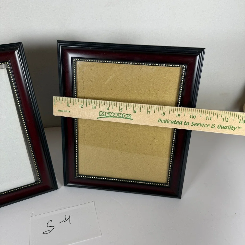 Set of 2 Dark Wood Tabletop Picture Frames Beaded Detail S-4
